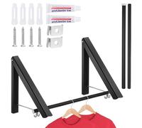 sourcing map 2pcs Retractable Clothes Rack for Laundry, Aluminum Clothes Drying Rack Wall Mounted with 120cm/47 Rod, Folding Clothes Hanger Drying Rack for Bathroom Black
