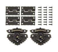 sourcing map 2pcs Retro Bronze Alloy Latch Locks and 4pcs Engraved Hinges, 54 x 31mm Latch Buckle and Pattern Hinge with 24pcs Screws for Decorative Cabinet Small Wooden Box