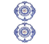 sourcing map 2Pcs Retro Lace Placemats, 11.02x11.02inch, Dark Blue | French Crochet Doilies Round Embroidered Hollow Cup Vase Table Mat for Dining Table Kitchen Party