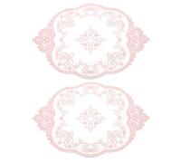 sourcing map 2Pcs Retro Lace Placemats, French Crochet Doilies Oval Embroidered Hollow Cup Vase Table Mat for Dining Table Kitchen Party 17x12inch, Pink