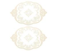 sourcing map 2Pcs Retro Lace Placemats, French Crochet Doilies Oval Embroidered Hollow Cup Vase Table Mat for Dining Table Kitchen Party 17x12inch, Beige