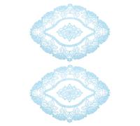 sourcing map 2Pcs Retro Lace Placemats, French Crochet Doilies Oval Embroidered Hollow Cup Vase Table Mat for Dining Table Kitchen Party 11x9inch, Blue