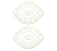 sourcing map 2Pcs Retro Lace Placemats, French Crochet Doilies Oval Embroidered Hollow Cup Vase Table Mat for Dining Table Kitchen Party 11x9inch, Beige