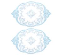 sourcing map 2Pcs Retro Lace Placemats, French Crochet Doilies Oval Embroidered Hollow Cup Vase Table Mat for Dining Table Kitchen Party 17x12inch, Blue