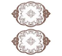 sourcing map 2Pcs Retro Lace Placemats, French Crochet Doilies Oval Embroidered Hollow Cup Vase Table Mat for Dining Table Kitchen Party 17x12inch, Brown