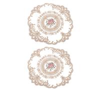 sourcing map 2Pcs Retro Lace Placemats, French Crochet Doilies Round Embroidered Hollow Cup Vase Table Mat for Dining Table Kitchen Party 11.02x11.02inch, Brown