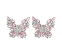 sourcing map 2Pcs Rhinestone Butterfly Patches, Iron-on Beaded Appliques, Bling Clothing Repair Decoration Patches for Hats Shoe Bags DIY Accessories, Pink