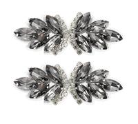 sourcing map 2Pcs Rhinestone Crystal Applique, Handmade Beaded Patches Sew on Patch Crystal Sewing Applique for Bridal Sash Wedding Dress Shoes Bags, Gray/Silver White