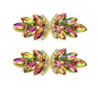 sourcing map 2Pcs Rhinestone Crystal Applique, Handmade Beaded Patches Sew on Patch Crystal Sewing Applique for Bridal Sash Wedding Dress Shoes Bags, Multicolor/Light Gold