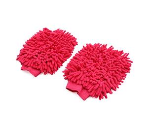 sourcing map 2Pcs Rose Red Dual Sided Microfiber Chenille Mitt Car Washing Cleaning Glove