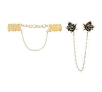 sourcing map 2pcs Rose Sweater Clips Kit, Retro Cardigan Collar Clips with Chain Shirt Clips Shawl Clips Clothes Clip for Women(Gold)