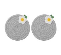 sourcing map 2Pcs Round Braided Placemats, 4.7" Woven Placemats Kitchen Table Place Mats with Flower for Farmhouse Decor, Kitchen Countertops, Table, Home Decor (Grey)