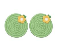 sourcing map 2Pcs Round Braided Placemats, 4.7" Woven Placemats Kitchen Table Place Mats with Flower for Farmhouse Decor, Kitchen Countertops, Table, Home Decor (Green)