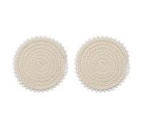 sourcing map 2Pcs Round Braided Placemats, 5.3" Woven Floral Edge Placemats Kitchen Table Place Mats for Farmhouse Decor, Kitchen Countertops, Table, Home Decor (Beige)