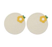 sourcing map 2Pcs Round Braided Placemats, 7.1" Woven Placemats Kitchen Table Place Mats with Flower for Farmhouse Decor, Kitchen Countertops, Table, Home Decor (Beige)