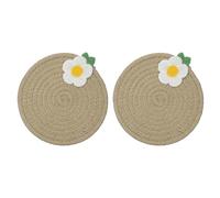 sourcing map 2Pcs Round Braided Placemats, 7.1" Woven Placemats Kitchen Table Place Mats with Flower for Farmhouse Decor, Kitchen Countertops, Table, Home Decor (Brown)