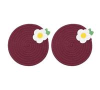 sourcing map 2Pcs Round Braided Placemats, 7.1" Woven Placemats Kitchen Table Place Mats with Flower for Farmhouse Decor, Kitchen Countertops, Table, Home Decor (Red)