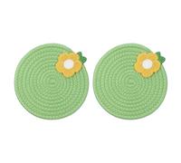 sourcing map 2Pcs Round Braided Placemats, 7.1" Woven Placemats Kitchen Table Place Mats with Flower for Farmhouse Decor, Kitchen Countertops, Table, Home Decor (Green)