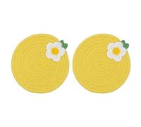 sourcing map 2Pcs Round Braided Placemats, 7.1" Woven Placemats Kitchen Table Place Mats with Flower for Farmhouse Decor, Kitchen Countertops, Table, Home Decor (Yellow)