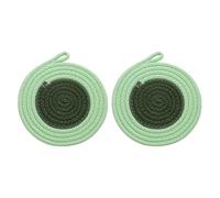 sourcing map 2Pcs Round Braided Placemats, 7.1" Woven Placemats Kitchen Table Place Mats with Hook for Farmhouse Decor, Kitchen Countertops, Table, Home Decor (Green)