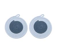 sourcing map 2Pcs Round Braided Placemats, 7.1" Woven Placemats Kitchen Table Place Mats with Hook for Farmhouse Decor, Kitchen Countertops, Table, Home Decor (Blue)