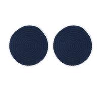 sourcing map 2Pcs Round Braided Placemats, 7.7" Woven Floral Edge Placemats Kitchen Table Place Mats for Farmhouse Decor, Kitchen Countertops, Table, Home Decor (Dark Blue)
