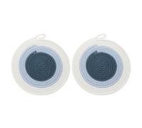 sourcing map 2Pcs Round Braided Placemats, 9.4" Woven Placemats Kitchen Table Place Mats with Hook for Farmhouse Decor, Kitchen Countertops, Table, Home Decor (Blue)