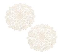 sourcing map 2PCS Round Lace Table Mats, 20cm Vintage Placemats Vase Mats European Embroidered Lace Doilies with Handmade for Coffee Table Tea Wedding Decor, Beige Hydrangea Pattern