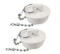 sourcing map 2Pcs Rubber Drain Stopper with Chain and Hanging Ring, Bathtub Drain Plug Fits 1-1/8 Inch to 1-1/4 Inch, Rubber Sink Stopper Drain Plug for Bathtub, Kitchen and Bathroom, White