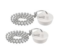 sourcing map 2Pcs Rubber Drain Stopper with Chain and Hanging Ring, Bathtub Drain Plug Fits 1 Inch, Rubber Sink Stopper Drain Plug for Bathtub, Kitchen and Bathroom, White