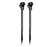 sourcing map 2pcs Scaffolding Podger Ratchet Wrench 14mm x 17mm CR-V 12 Point Double Ended Socket Ratcheting Podger Scaffold Spud Spanner Tool for Auto Repair Mechanical Maintenance, Black