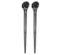 sourcing map 2pcs Scaffolding Podger Ratchet Wrench 19mm x 22mm CR-V 12 Point Double Ended Socket Ratcheting Podger Scaffold Spud Spanner Tool for Auto Repair Mechanical Maintenance, Black