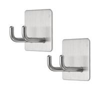 sourcing map 2pcs Self Adhesive Hook Waterproof Stainless Steel Shower Robe Towel Razor Wall Hook Adhesive Wall Hangers Straight Without Drill for Bathroom Kitchen Washroom Home, Brushed Silver