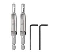 sourcing map 2pcs Self Centering Drill Bit Set 5/64", 1/4" Hex Shank Drilling Bits for Wood Working, Cabinet Door Hinge Hole Punch Tool Self Center with Hex Keys L-Shaped, Silver