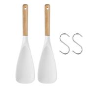 sourcing map 2pcs Silicone Cooking Spoons for Nonstick Cookwares Heat Resistant Serving Spoon with Wooden Handle for Mixing, Stirring, Scoop, White