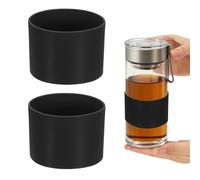 sourcing map 2Pcs Silicone Cup Sleeves, 7cm Coffee Cup Protective Sleeve Heat Resistance Reusable Nonslip Glass Bottle Protector for Coffee Tea Cold Hot Drinks Home Travel Mug Glasses, Black