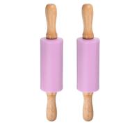 sourcing map 2pcs Silicone Rolling Pins for Baking 9.25 Inch Non-Stick Silicone Surface Wooden Handle Rolling Pin Small Roller Playdough Rolling Pins for Fondant Kitchen Dough Pizza, Purple