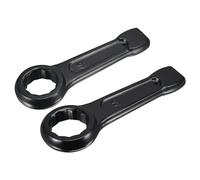 sourcing map 2Pcs Slogging Ring Spanner 46mm 55mm High Tensile Steel Striking Ring Wrench Anti-Rust Straight Handle Box End Single Head Wrench for Repair Car, Black