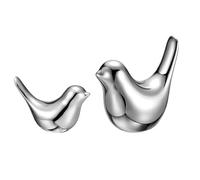 sourcing map 2Pcs Small Bird Statues, 3 Inch and 4.3 Inch Ceramic Birds Figurines Bird Modern Home Decorative Small Animal Statues for Office Bookshelf Bedroom Living Room, Silver