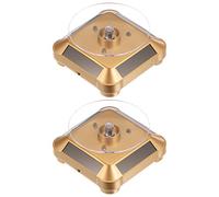 sourcing map 2pcs Solar Display Stand Turntable 3.54" Plate Dia Battery Double Use LED Light 360° Two-Way Rotating ABS Automatic Revolving Display for 3D Print Jewelry Displaying, Gold Tone