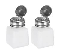 sourcing map 2pcs Solvent Alcohol Dispenser 100ml(3.4oz) Push Down Liquid Dispenser Pump Bottle with Sealing Stainless Steel Lid for Acetone Solution, White