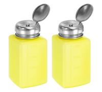 sourcing map 2pcs Solvent Alcohol Dispenser 200ml(6.7oz) Push Down Liquid Dispenser Pump Bottle with Sealing Stainless Steel Lid for Acetone Solution, Yellow