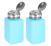 sourcing map 2pcs Solvent Alcohol Dispenser 200ml(6.7oz) Push Down Liquid Dispenser Pump Bottle with Sealing Stainless Steel Lid for Acetone Solution, Blue