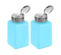 sourcing map 2pcs Solvent Alcohol Dispenser 200ml(6.8oz) Nail Polish Remover Push Down Liquid Dispenser Pump Bottle with Stainless Steel Press Head for Acetone Solution, Blue