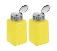 sourcing map 2pcs Solvent Alcohol Dispenser 200ml(6.8oz) Nail Polish Remover Push Down Liquid Dispenser Pump Bottle with Stainless Steel Press Head for Acetone Solution, Yellow