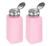 sourcing map 2pcs Solvent Alcohol Dispenser 250ml(8.5oz) Press Type ESD Safe Anti-Splash Liquid Dispenser Pump with Sealing Stainless Steel Lid for Acetone Cleanser, Polish Remover, Pink