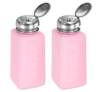 sourcing map 2pcs Solvent Alcohol Dispenser 250ml(8.5oz) Push Down Liquid Dispenser Pump Bottle with Sealing Stainless Steel Lid for Acetone Solution, Pink
