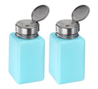 sourcing map 2pcs Solvent Alcohol Dispensers 180ml(6oz) Push Down Liquid Dispenser Pump Bottle with Sealing Stainless Steel Lid for Acetone Solution, Blue