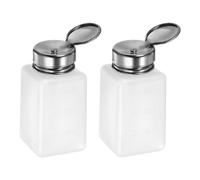 sourcing map 2pcs Solvent Alcohol Dispensers 180ml(6oz) Push Down Liquid Dispenser Pump Bottle with Sealing Stainless Steel Lid for Acetone Solution, White