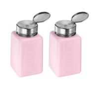 sourcing map 2pcs Solvent Alcohol Dispensers 200ml(6.8oz) Push Down Liquid Dispenser Pump Bottle with Sealing Stainless Steel Lid for Acetone Solution, Pink
